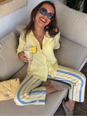 ZARA ZW LOW RISE STRIPED STRAIGHT LEG JEANS YELLOW STRIPED 6929/110/105 6 8